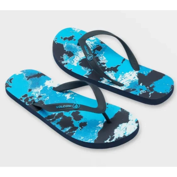 Volcom Rocker Mens Flip Flops Non-Scuff TPU Strap Blue Ozone/ Black Size 10 - Picture 1 of 5